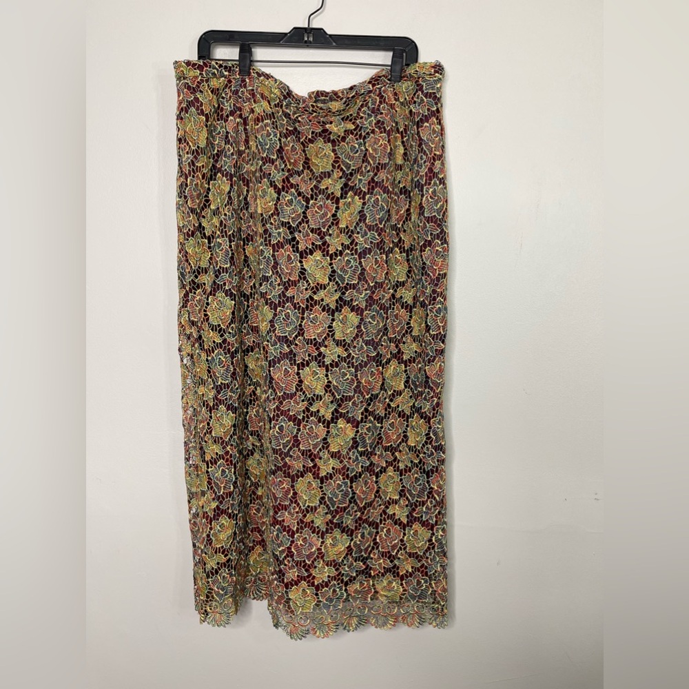 VTG Lily & Taylor Plus Burgundy Floral Lace Shimmer Glam Maxi Pencil Skirt Sz 22